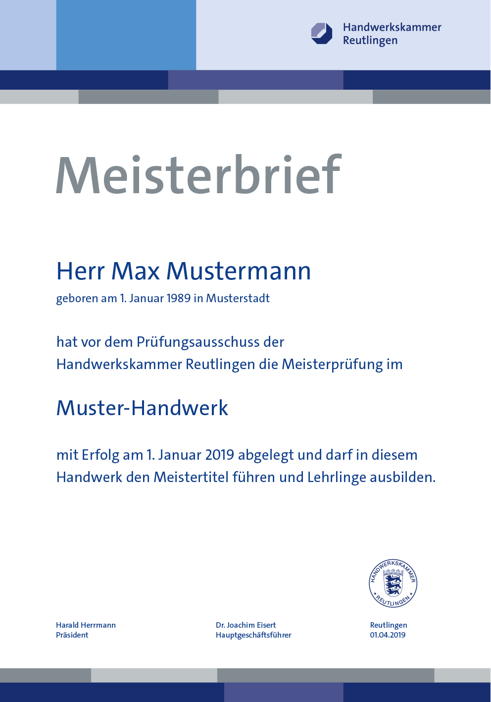 Schmuck-Meisterbrief der Handwerkskammer Reutlingen